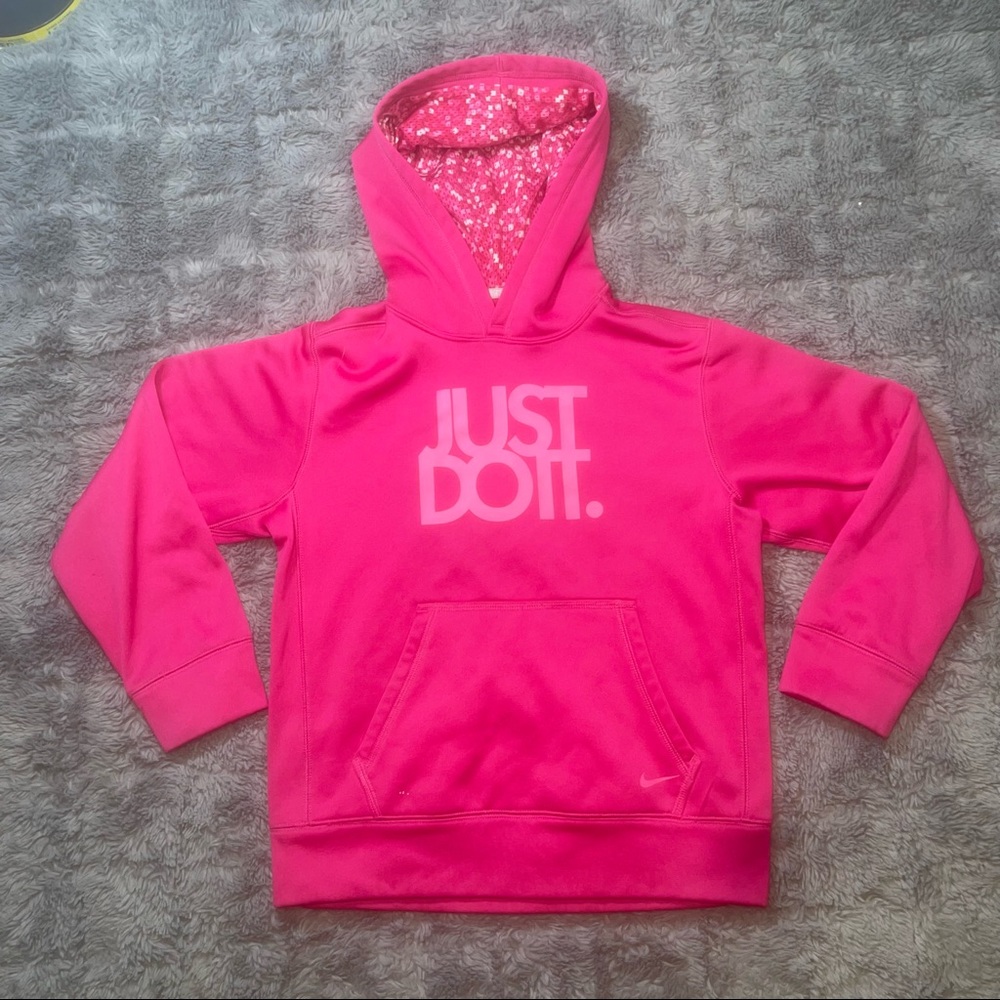 Nike Girls Therma Fit ‘Just Do It’ Pink Hoodie sz: M